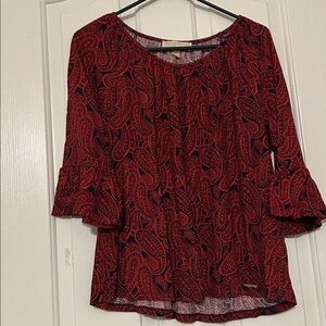 Michael Kors Red & Navy Paisley Blouse – Size L, EUC